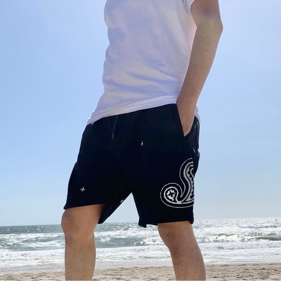 MENS PAISLEY PRINT FLEECE SHORTS - Picture 3 of 9